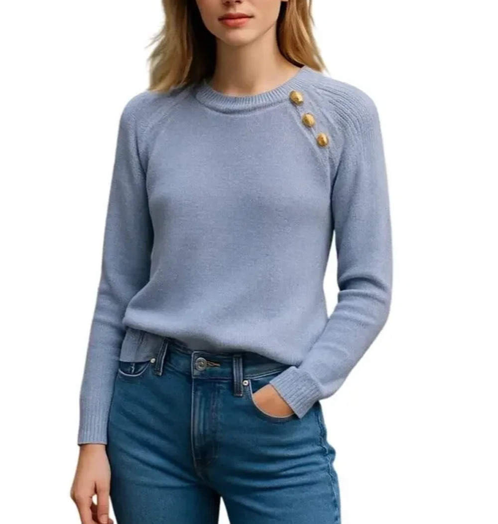 J.Crew Button Shoulder Crewneck Ribbed Raglan Sweater Women’s Size Large A010999